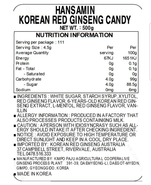 Korean Red Ginseng Candy 500g