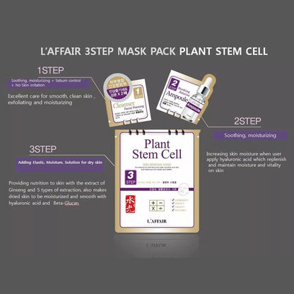 [K-beauty] Rainbow L'AFFAIR Plant STEM CELL Skin Renewal Mask Pack (free cleanser & Ampoule/ 10 sheets)