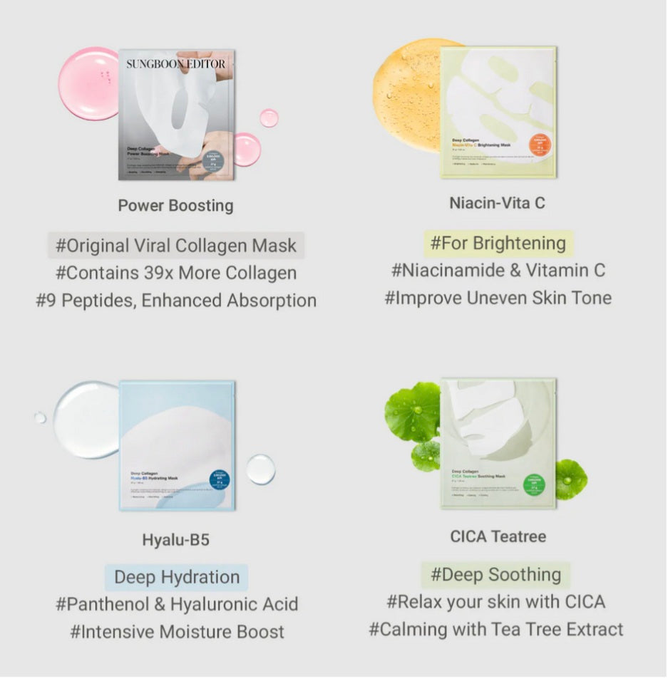 [K-beauty] SUNGBOON EDITOR Deep Collagen Cica Teatree Soothing Mask (sbedt) 37g*4ea
